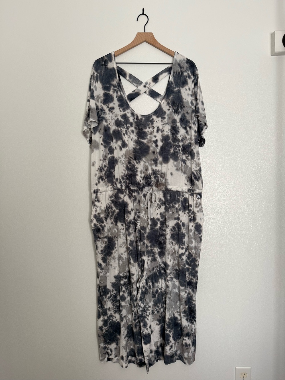 LIVI - Active Drawstring Wide Leg Gray Grey Tie Dye Cropped Jumpsuit - 26/28 - Picture 11 of 11